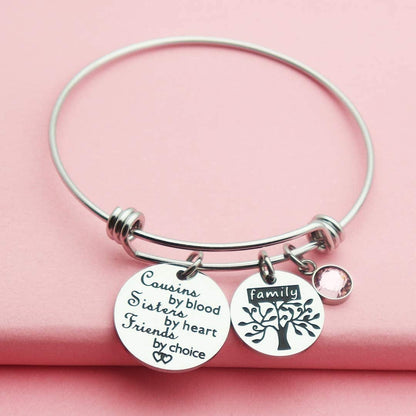 Ankiyabe Cousins Gifts Cousin Expandable Bracelet Cousins Birthday Gift Cousin Quotes Bangle with Family Tree Charm Apparel & Accessories > Jewelry > Bracelets Ankiyabe   