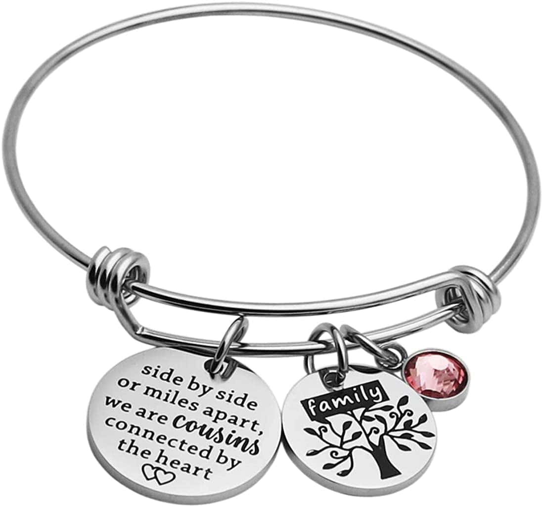 Ankiyabe Cousins Gifts Cousin Expandable Bracelet Cousins Birthday Gift Cousin Quotes Bangle with Family Tree Charm Apparel & Accessories > Jewelry > Bracelets Ankiyabe We are Consins By The Heart  