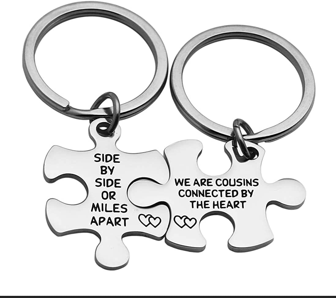 Ankiyabe Cousins Gifts Cousin Expandable Bracelet Cousins Birthday Gift Cousin Quotes Bangle with Family Tree Charm Apparel & Accessories > Jewelry > Bracelets Ankiyabe Puzzle Keychain--We are Cousins By The Heart  