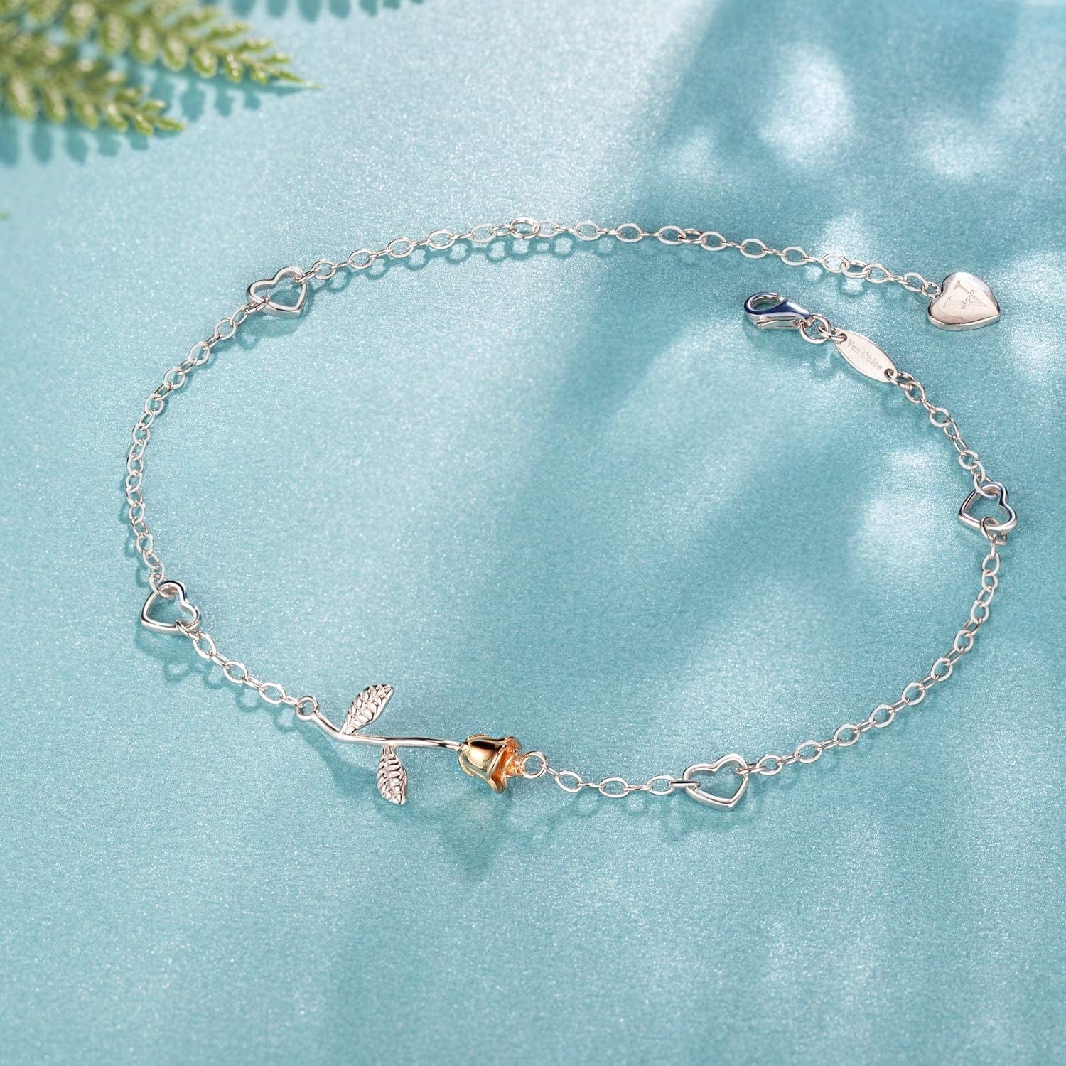 Ankle Bracelet for Women 925 Sterling Silver Love Rose Flower Anklet White Gold Plated CZ Diamond Anklet Gift for Women Girls Apparel & Accessories > Jewelry > Anklets ASHLI JENA   