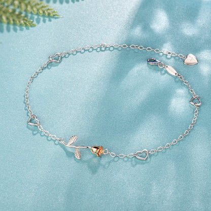 Ankle Bracelet for Women 925 Sterling Silver Love Rose Flower Anklet White Gold Plated CZ Diamond Anklet Gift for Women Girls Apparel & Accessories > Jewelry > Anklets ASHLI JENA   