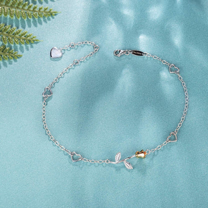 Ankle Bracelet for Women 925 Sterling Silver Love Rose Flower Anklet White Gold Plated CZ Diamond Anklet Gift for Women Girls Apparel & Accessories > Jewelry > Anklets ASHLI JENA   
