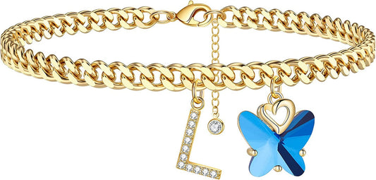 Ankle Bracelets for Women, 14K Gold Plated Initial Anklet for Women Cuban Link Anklets for Women Beautifui Butterfly Charm Anklet Beach Anklets Letter Anklet Foot Jewelry Apparel & Accessories > Jewelry > Anklets Anoup L  