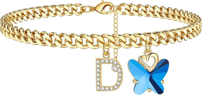 Ankle Bracelets for Women, 14K Gold Plated Initial Anklet for Women Cuban Link Anklets for Women Beautifui Butterfly Charm Anklet Beach Anklets Letter Anklet Foot Jewelry Apparel & Accessories > Jewelry > Anklets Anoup D  