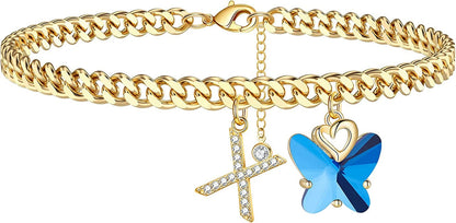 Ankle Bracelets for Women, 14K Gold Plated Initial Anklet for Women Cuban Link Anklets for Women Beautifui Butterfly Charm Anklet Beach Anklets Letter Anklet Foot Jewelry Apparel & Accessories > Jewelry > Anklets Anoup X  