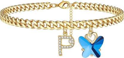 Ankle Bracelets for Women, 14K Gold Plated Initial Anklet for Women Cuban Link Anklets for Women Beautifui Butterfly Charm Anklet Beach Anklets Letter Anklet Foot Jewelry Apparel & Accessories > Jewelry > Anklets Anoup P  