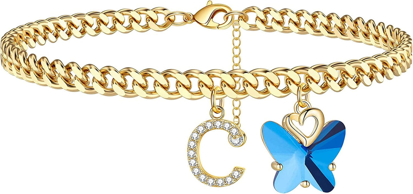 Ankle Bracelets for Women, 14K Gold Plated Initial Anklet for Women Cuban Link Anklets for Women Beautifui Butterfly Charm Anklet Beach Anklets Letter Anklet Foot Jewelry Apparel & Accessories > Jewelry > Anklets Anoup C  