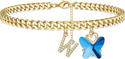 Ankle Bracelets for Women, 14K Gold Plated Initial Anklet for Women Cuban Link Anklets for Women Beautifui Butterfly Charm Anklet Beach Anklets Letter Anklet Foot Jewelry Apparel & Accessories > Jewelry > Anklets Anoup W  