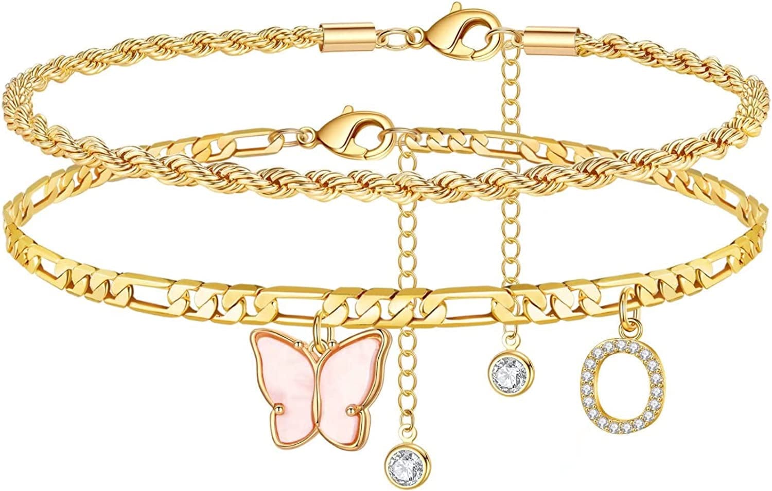 Ankle Bracelets for Women, Butterfly Anklet 14K Gold Plated Ankle Bracelet Layered Anklet for Women Initial Anklet Letter A-Z Gold Anklets for Women Teen Girls Foot Jewelry Gifts Apparel & Accessories > Jewelry > Anklets IEFSHINY O  