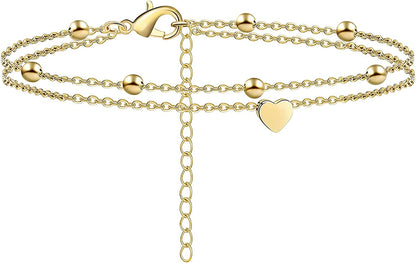 Ankle Bracelets for Women Cuban Link Anklet Tennis Anklet Butterfly Anklets Heart Anklet Gold Anklets for Women Silver Anklet Bracelets for Women Dainty Foot Jewelry Apparel & Accessories > Jewelry > Anklets Sora Tuki style29-gold layered heart anklet  