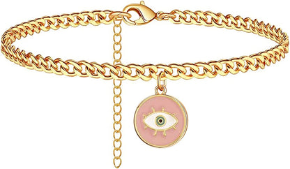 Ankle Bracelets for Women Cuban Link Anklet Tennis Anklet Butterfly Anklets Heart Anklet Gold Anklets for Women Silver Anklet Bracelets for Women Dainty Foot Jewelry Apparel & Accessories > Jewelry > Anklets Sora Tuki style13-pink evil eye  
