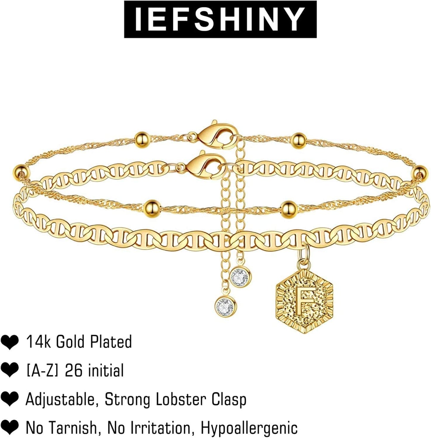 Ankle Bracelets for Women Initial Anklet, 2Pcs Mariner Chain Layered 14K Gold Plated Letter Anklet Initials Cute Summer Anklets Ankle Gold Anklets Bracelets for Women Teen Girls Jewelry Gifts Apparel & Accessories > Jewelry > Anklets IEFSHINY   