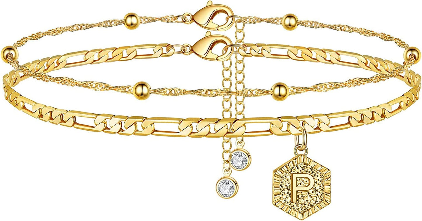 Ankle Bracelets for Women Initial Anklets, 14K Gold Filled Figaro Chain Letter Initial Anklets for Women Handmade Layered Ankle Bracelets for Women Personalized Alphabet Ankle Bracelets Foot Jewelry Apparel & Accessories > Jewelry > Anklets M MOOHAM P  
