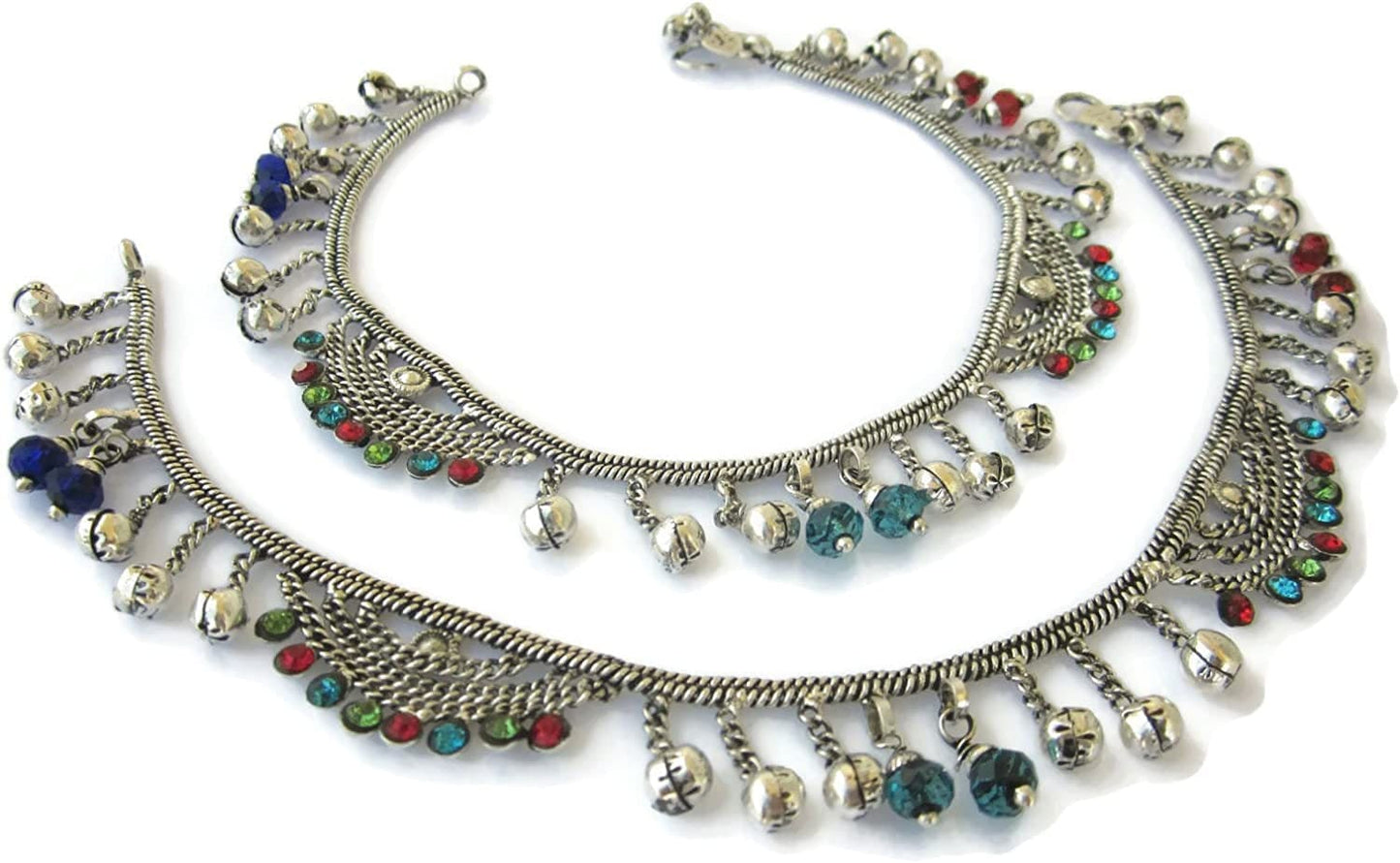 Ankle Foot Chain Jewelry - Crystal Bell Charm - Anklet Bracelet - Boho Barefoot Sandals - Vintage Plated Silver Indian Payal - Tribal Gypsy Hippie Bohemian Music Festival Womens Fashion Apparel & Accessories > Jewelry > Anklets IndiaStop   