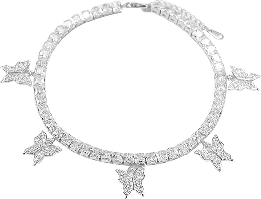 Anklet for Women 18K Gold /Sterling Silver Cute Butterfly Plated Chain Tennis Ankle Bracelet with Extension Gife for Girl Wife Apparel & Accessories > Jewelry > Anklets Generic   