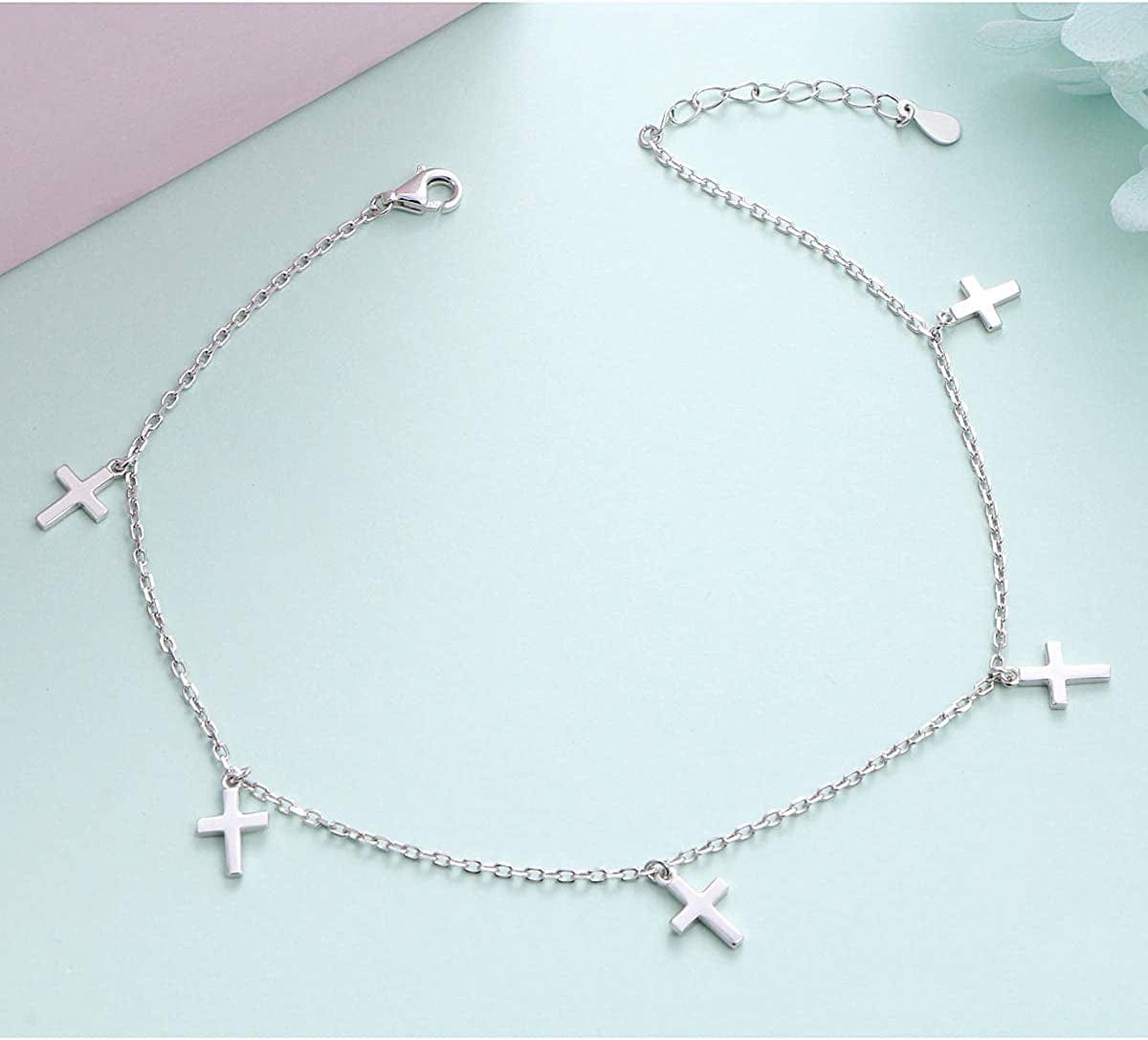 Anklet for Women Girl S925 Sterling Silver Adjustable Beach Style Foot Layered Ankle Bracelet Disc Evil Eye Heart Infinity Bead Cross Jewelry Apparel & Accessories > Jewelry > Anklets Harmonyball Jewelry   