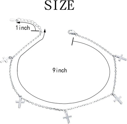 Anklet for Women Girl S925 Sterling Silver Adjustable Beach Style Foot Layered Ankle Bracelet Disc Evil Eye Heart Infinity Bead Cross Jewelry Apparel & Accessories > Jewelry > Anklets Harmonyball Jewelry   