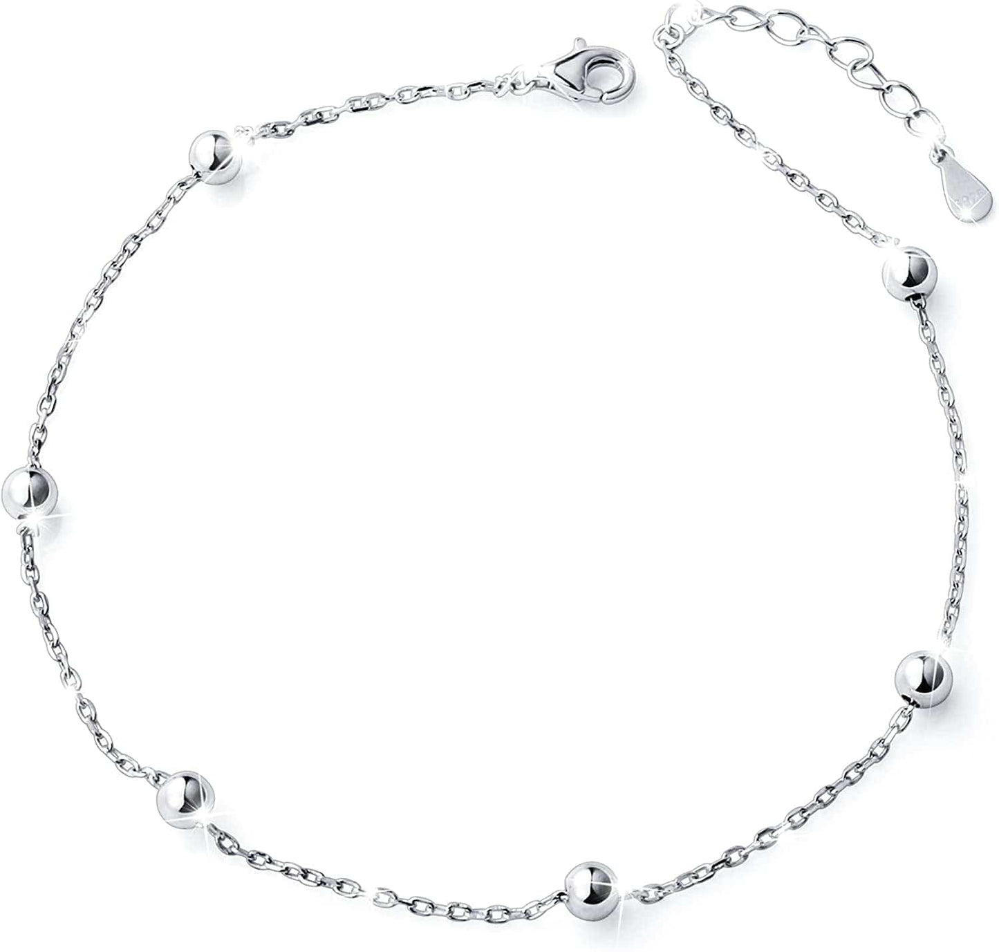 Anklet for Women Girl S925 Sterling Silver Adjustable Beach Style Foot Layered Ankle Bracelet Disc Evil Eye Heart Infinity Bead Cross Jewelry Apparel & Accessories > Jewelry > Anklets Harmonyball Jewelry Beads  