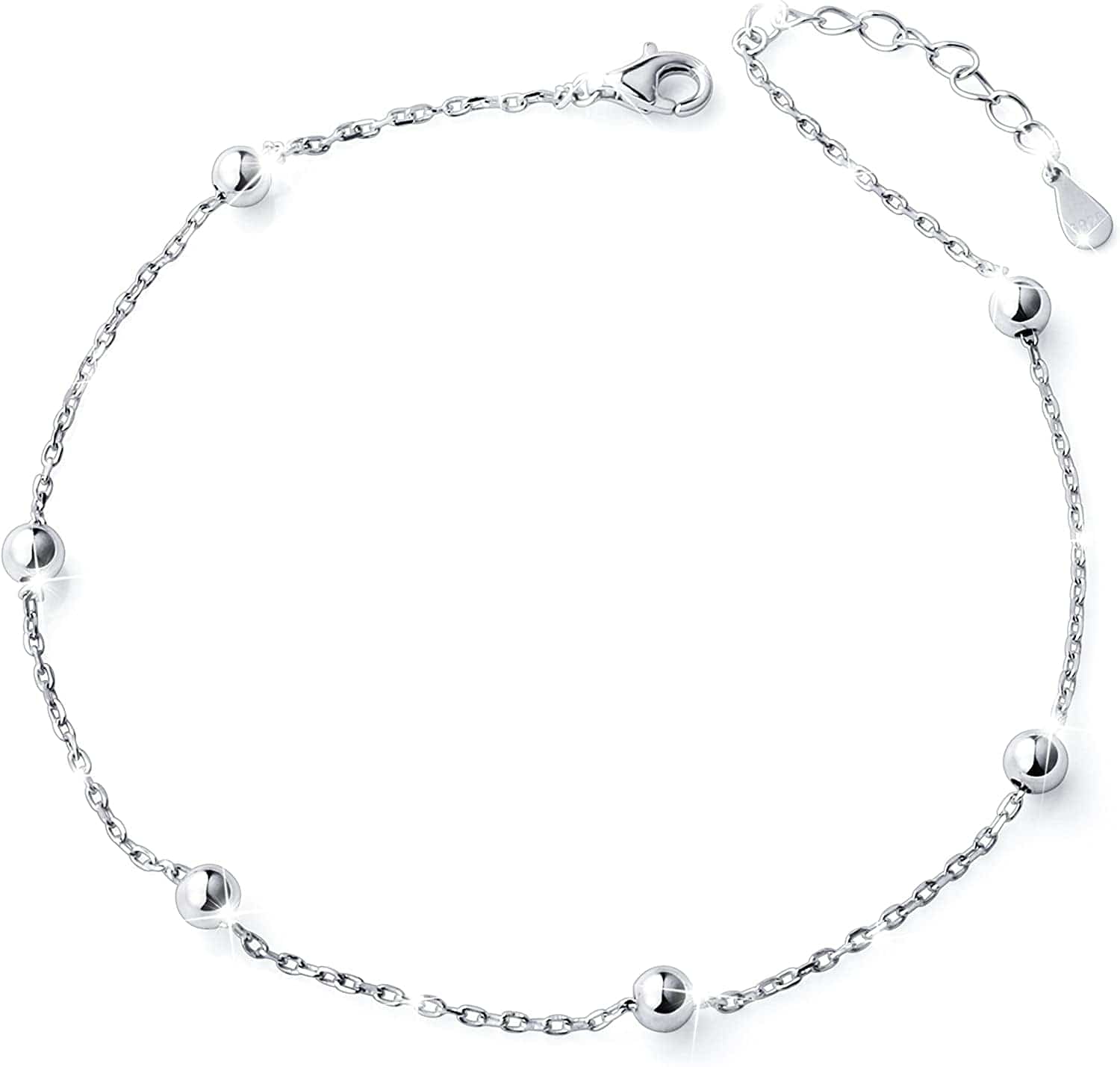 Anklet for Women Girl S925 Sterling Silver Adjustable Beach Style Foot Layered Ankle Bracelet Disc Evil Eye Heart Infinity Bead Cross Jewelry Apparel & Accessories > Jewelry > Anklets Harmonyball Jewelry Beads  