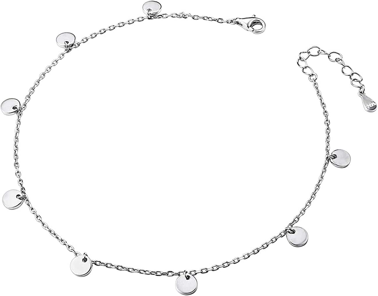 Anklet for Women Girl S925 Sterling Silver Adjustable Beach Style Foot Layered Ankle Bracelet Disc Evil Eye Heart Infinity Bead Cross Jewelry Apparel & Accessories > Jewelry > Anklets Harmonyball Jewelry Wafer: 10+1 Inches  