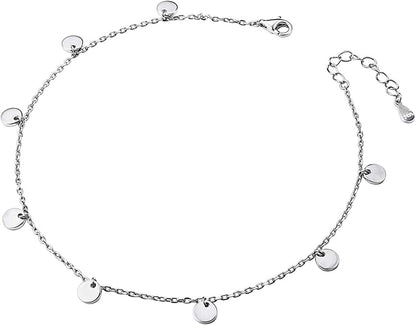 Anklet for Women Girl S925 Sterling Silver Adjustable Beach Style Foot Layered Ankle Bracelet Disc Evil Eye Heart Infinity Bead Cross Jewelry Apparel & Accessories > Jewelry > Anklets Harmonyball Jewelry Wafer: 10+1 Inches  