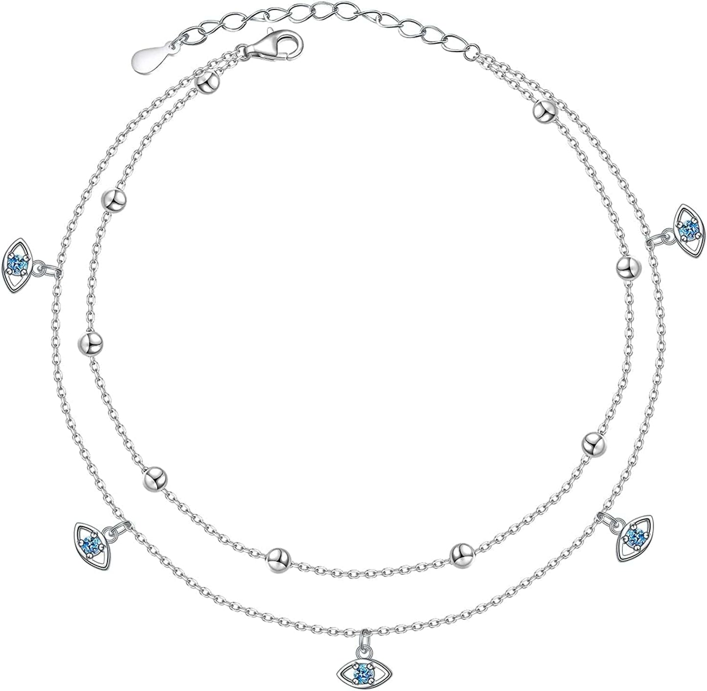 Anklet for Women Girl S925 Sterling Silver Adjustable Beach Style Foot Layered Ankle Bracelet Disc Evil Eye Heart Infinity Bead Cross Jewelry Apparel & Accessories > Jewelry > Anklets Harmonyball Jewelry Evil Eye  