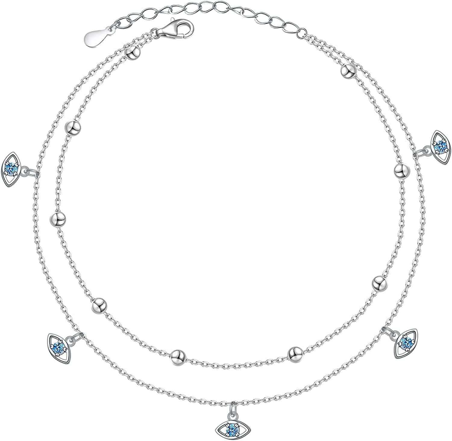 Anklet for Women Girl S925 Sterling Silver Adjustable Beach Style Foot Layered Ankle Bracelet Disc Evil Eye Heart Infinity Bead Cross Jewelry Apparel & Accessories > Jewelry > Anklets Harmonyball Jewelry Evil Eye  