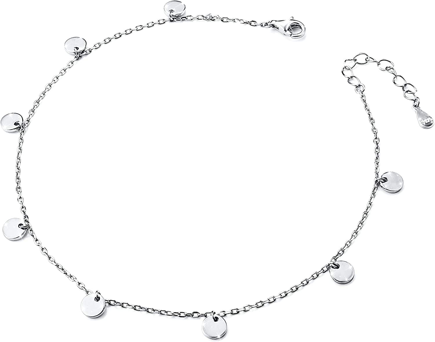 Anklet for Women Girl S925 Sterling Silver Adjustable Beach Style Foot Layered Ankle Bracelet Disc Evil Eye Heart Infinity Bead Cross Jewelry Apparel & Accessories > Jewelry > Anklets Harmonyball Jewelry Wafer 9+1 inches  