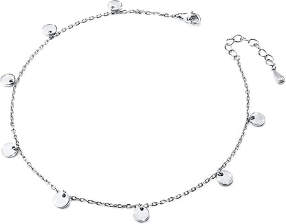 Anklet for Women Girl S925 Sterling Silver Adjustable Beach Style Foot Layered Ankle Bracelet Disc Evil Eye Heart Infinity Bead Cross Jewelry Apparel & Accessories > Jewelry > Anklets Harmonyball Jewelry Wafer 9+1 inches  