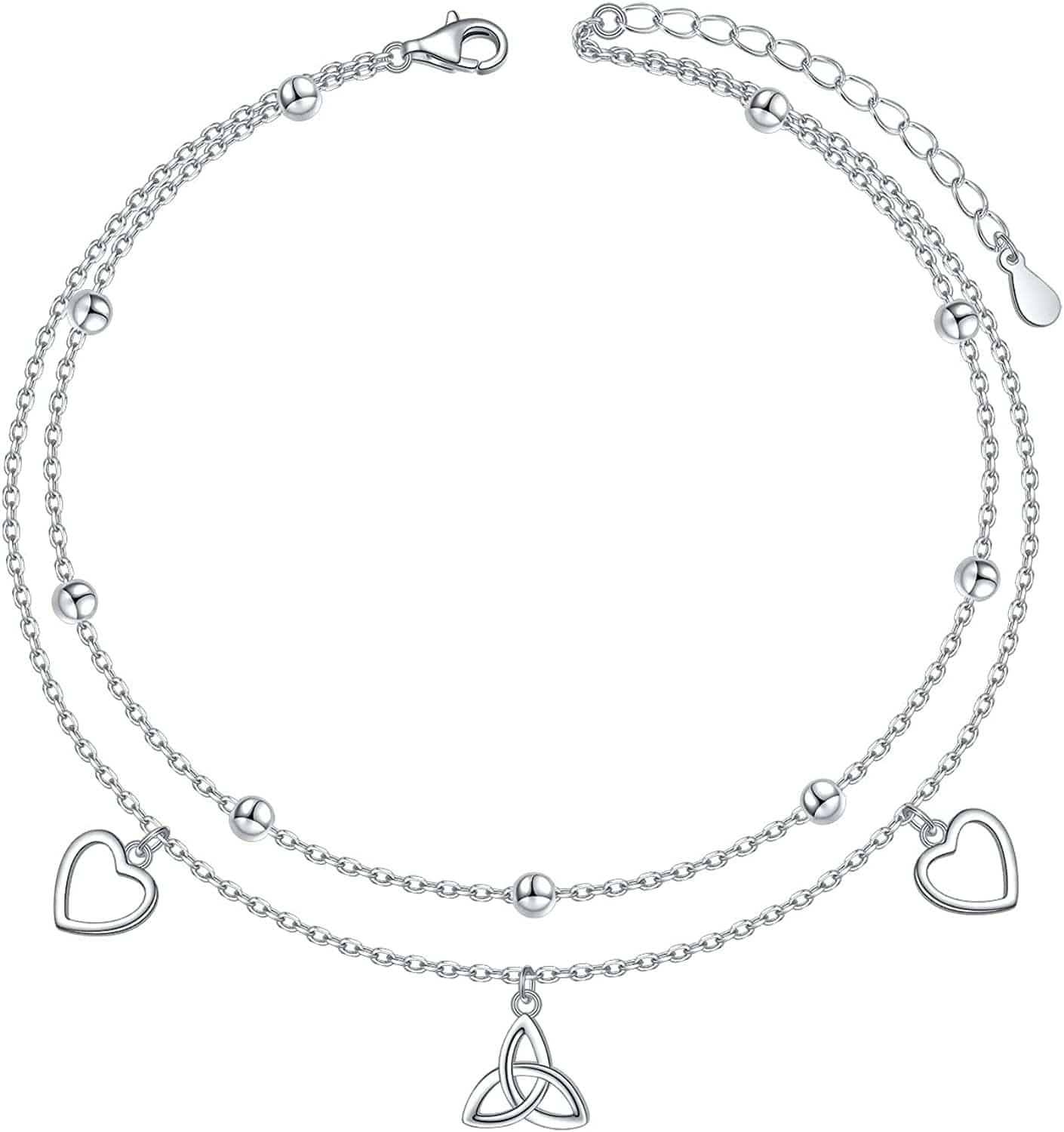 Anklet for Women Girl S925 Sterling Silver Adjustable Beach Style Foot Layered Ankle Bracelet Disc Evil Eye Heart Infinity Bead Cross Jewelry Apparel & Accessories > Jewelry > Anklets Harmonyball Jewelry Heart Celtic Knot  
