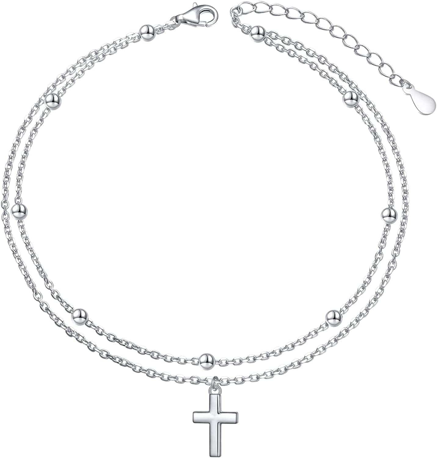 Anklet for Women Girl S925 Sterling Silver Adjustable Beach Style Foot Layered Ankle Bracelet Disc Evil Eye Heart Infinity Bead Cross Jewelry Apparel & Accessories > Jewelry > Anklets Harmonyball Jewelry layered  
