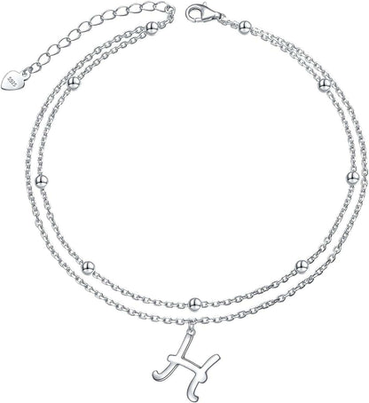Anklet for Women S925 Sterling Silver Adjustable Foot Ankle Bracelet with Initials Anklets for Girls Apparel & Accessories > Jewelry > Anklets Silver Light Jewelry Initial H  
