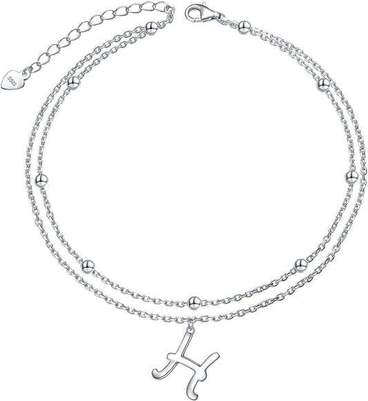Anklet for Women S925 Sterling Silver Adjustable Foot Ankle Bracelet with Initials Anklets for Girls Apparel & Accessories > Jewelry > Anklets Silver Light Jewelry Initial H  