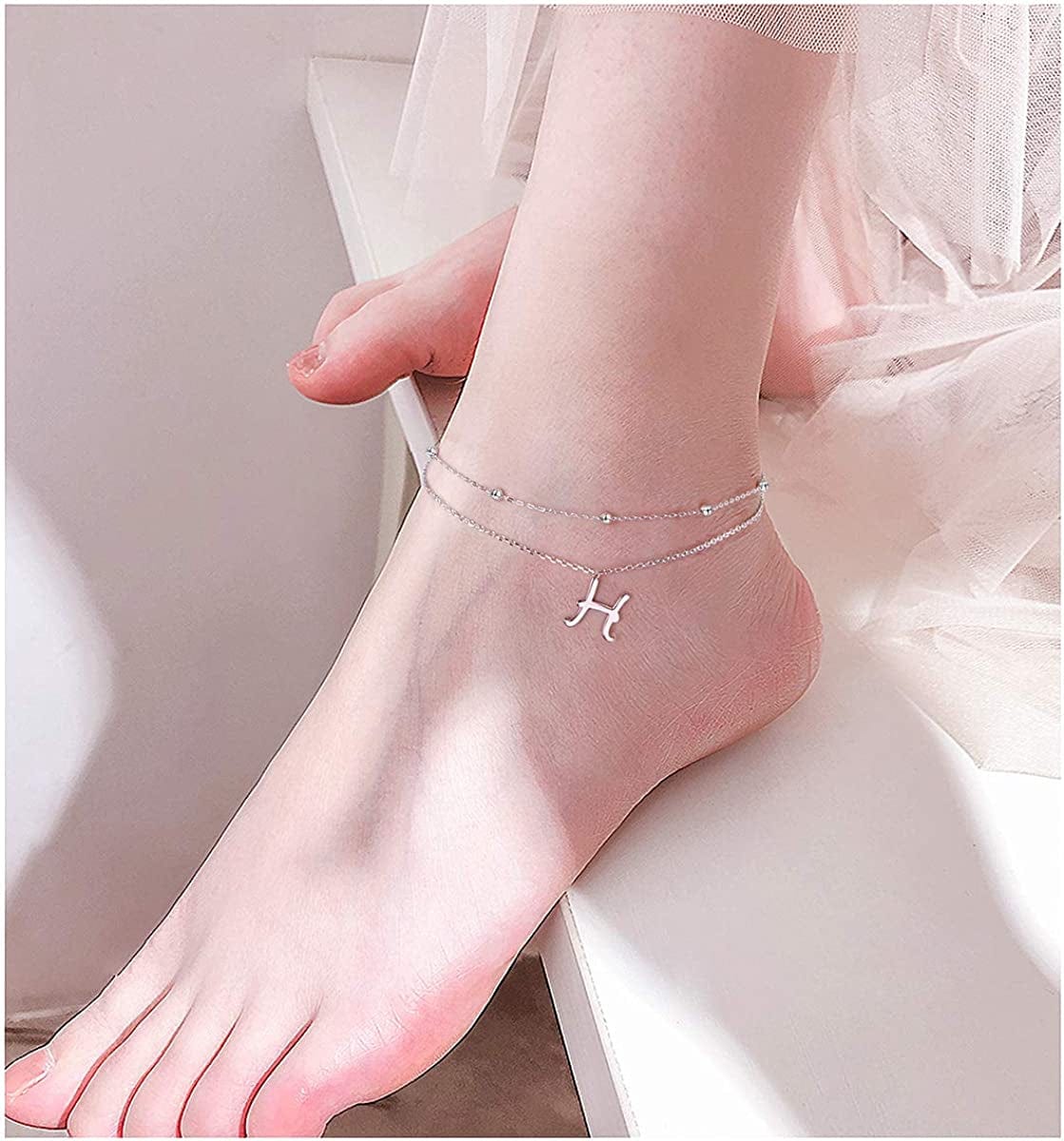 Anklet for Women S925 Sterling Silver Adjustable Foot Ankle Bracelet with Initials Anklets for Girls Apparel & Accessories > Jewelry > Anklets Silver Light Jewelry   