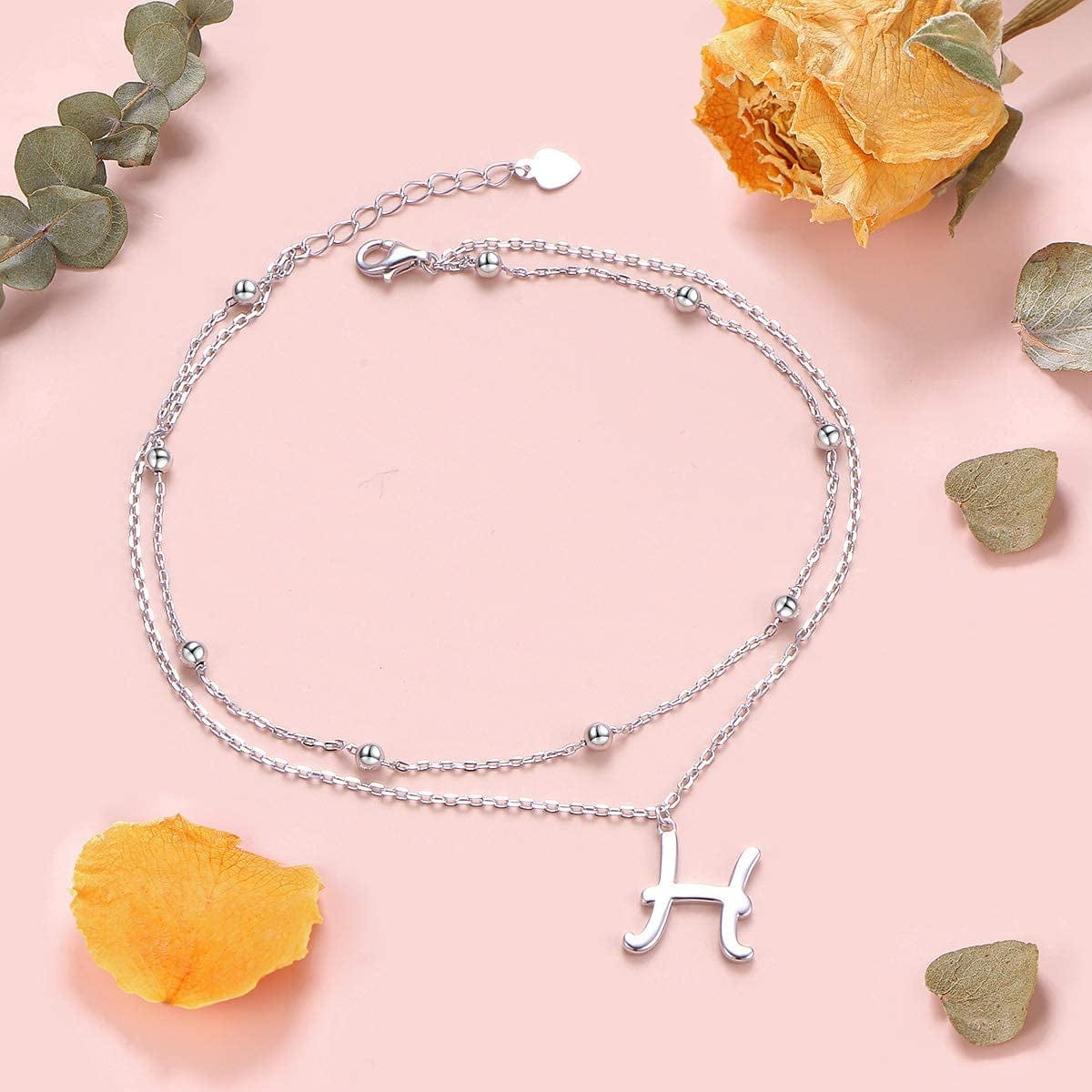 Anklet for Women S925 Sterling Silver Adjustable Foot Ankle Bracelet with Initials Anklets for Girls Apparel & Accessories > Jewelry > Anklets Silver Light Jewelry   