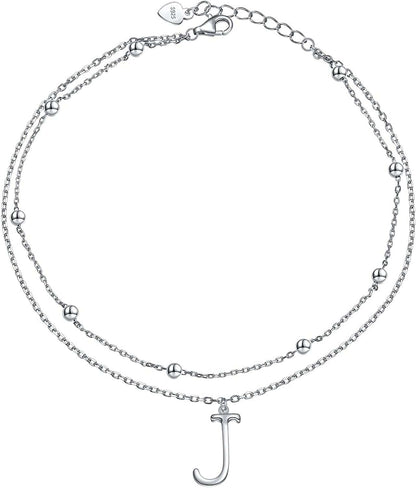 Anklet for Women S925 Sterling Silver Adjustable Foot Ankle Bracelet with Initials Anklets for Girls Apparel & Accessories > Jewelry > Anklets Silver Light Jewelry Initial J  