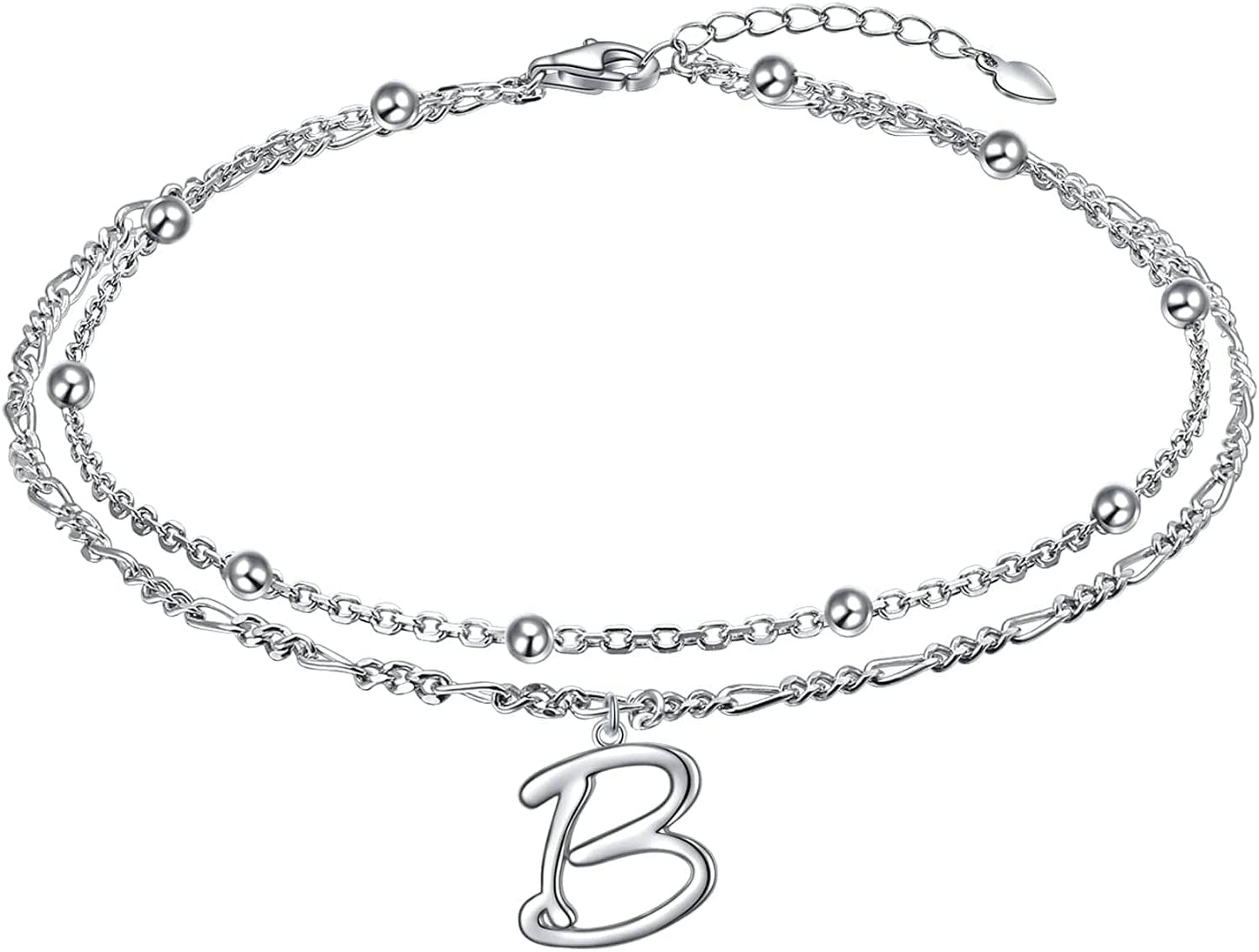 Anklet for Women S925 Sterling Silver Adjustable Foot Ankle Bracelet with Initials Anklets for Girls Apparel & Accessories > Jewelry > Anklets Silver Light Jewelry Figaro chain B  