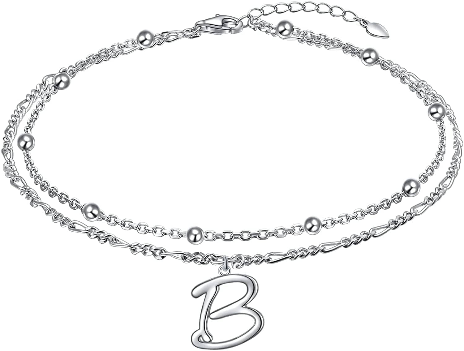 Anklet for Women S925 Sterling Silver Adjustable Foot Ankle Bracelet with Initials Anklets for Girls Apparel & Accessories > Jewelry > Anklets Silver Light Jewelry Figaro chain B  