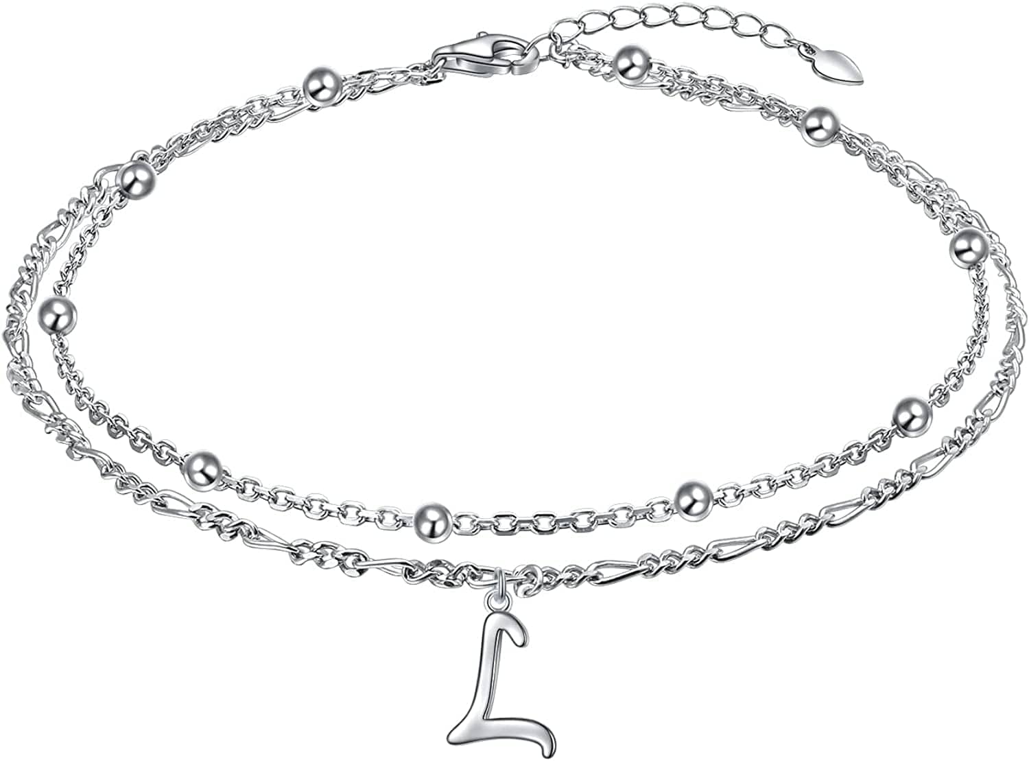 Anklet for Women S925 Sterling Silver Adjustable Foot Ankle Bracelet with Initials Anklets for Girls Apparel & Accessories > Jewelry > Anklets Silver Light Jewelry Figaro chain L  