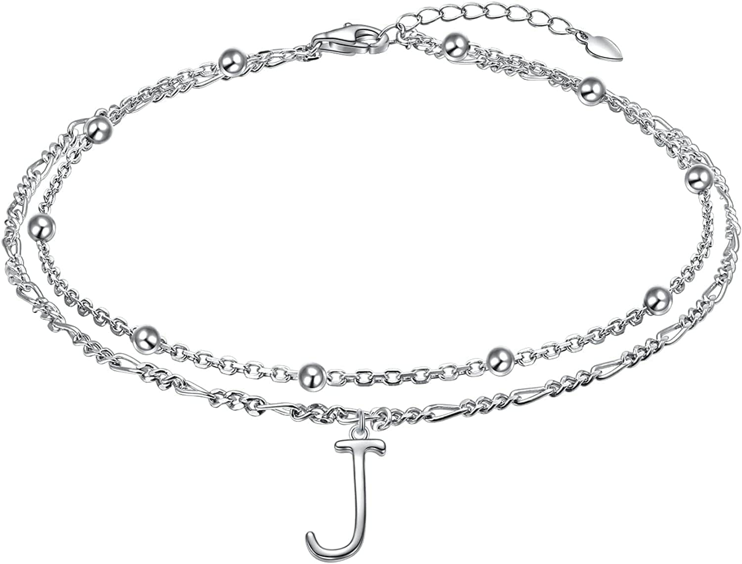 Anklet for Women S925 Sterling Silver Adjustable Foot Ankle Bracelet with Initials Anklets for Girls Apparel & Accessories > Jewelry > Anklets Silver Light Jewelry Figaro chain J  