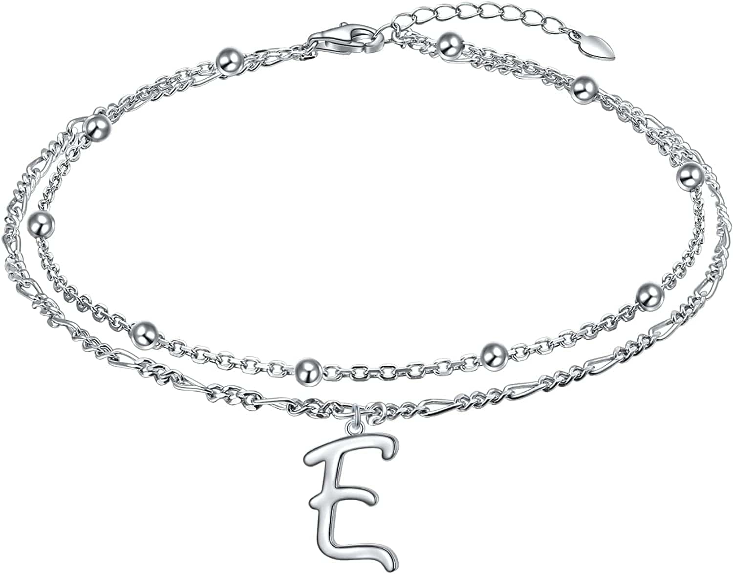 Anklet for Women S925 Sterling Silver Adjustable Foot Ankle Bracelet with Initials Anklets for Girls Apparel & Accessories > Jewelry > Anklets Silver Light Jewelry Figaro chain E  