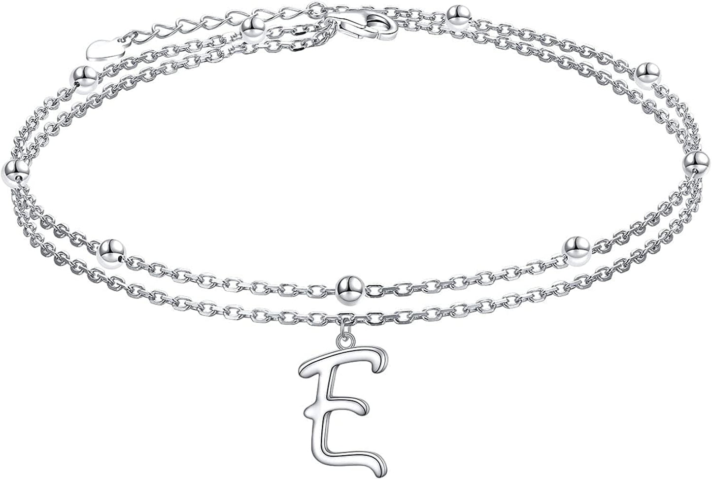 Anklet for Women S925 Sterling Silver Adjustable Foot Ankle Bracelet with Initials Anklets for Girls Apparel & Accessories > Jewelry > Anklets Silver Light Jewelry Initial E  