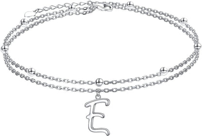 Anklet for Women S925 Sterling Silver Adjustable Foot Ankle Bracelet with Initials Anklets for Girls Apparel & Accessories > Jewelry > Anklets Silver Light Jewelry Initial E  