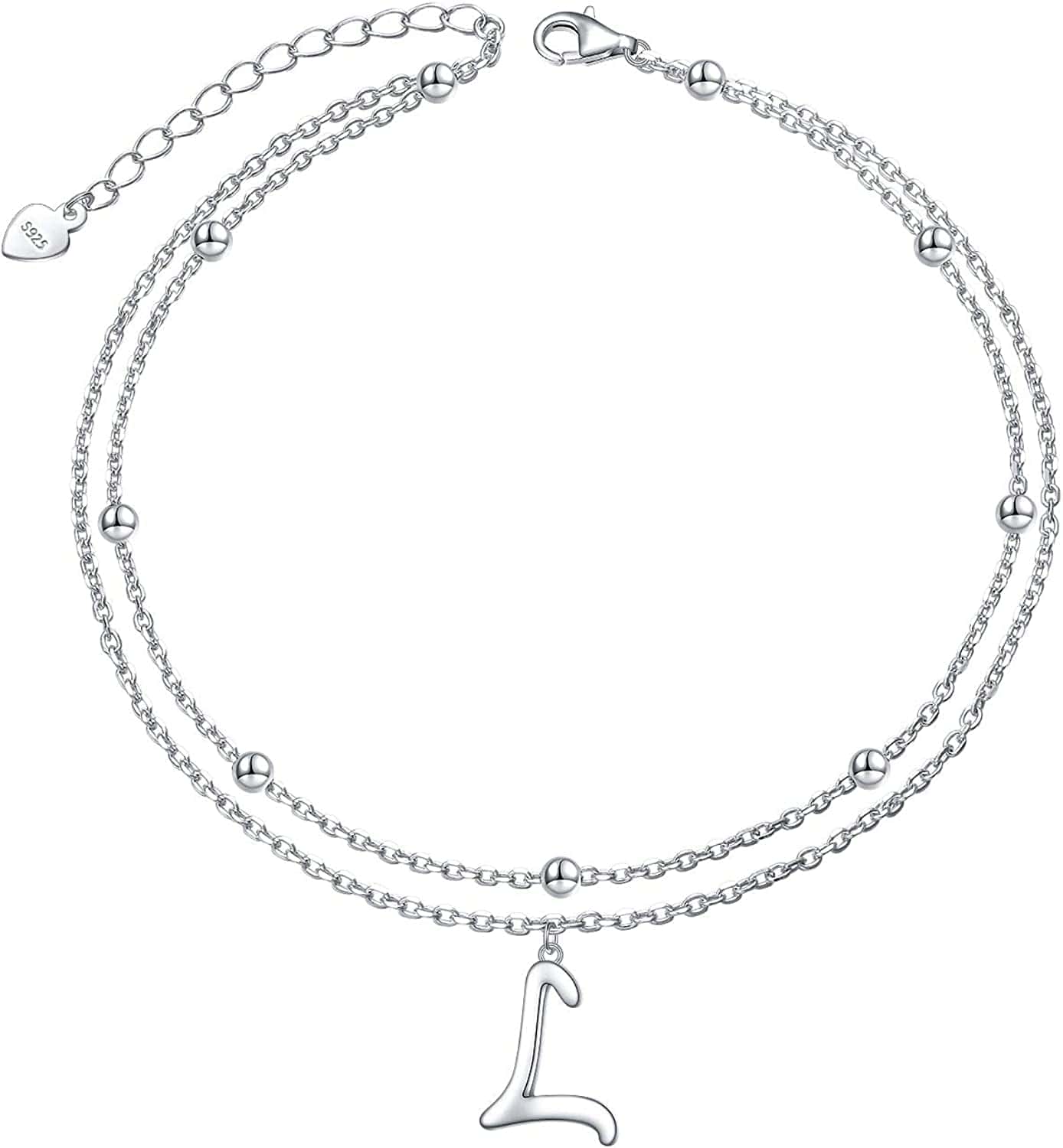 Anklet for Women S925 Sterling Silver Adjustable Foot Ankle Bracelet with Initials Anklets for Girls Apparel & Accessories > Jewelry > Anklets Silver Light Jewelry Initial L  
