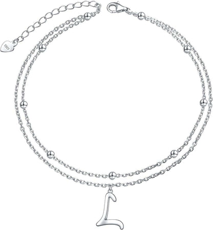 Anklet for Women S925 Sterling Silver Adjustable Foot Ankle Bracelet with Initials Anklets for Girls Apparel & Accessories > Jewelry > Anklets Silver Light Jewelry Initial L  