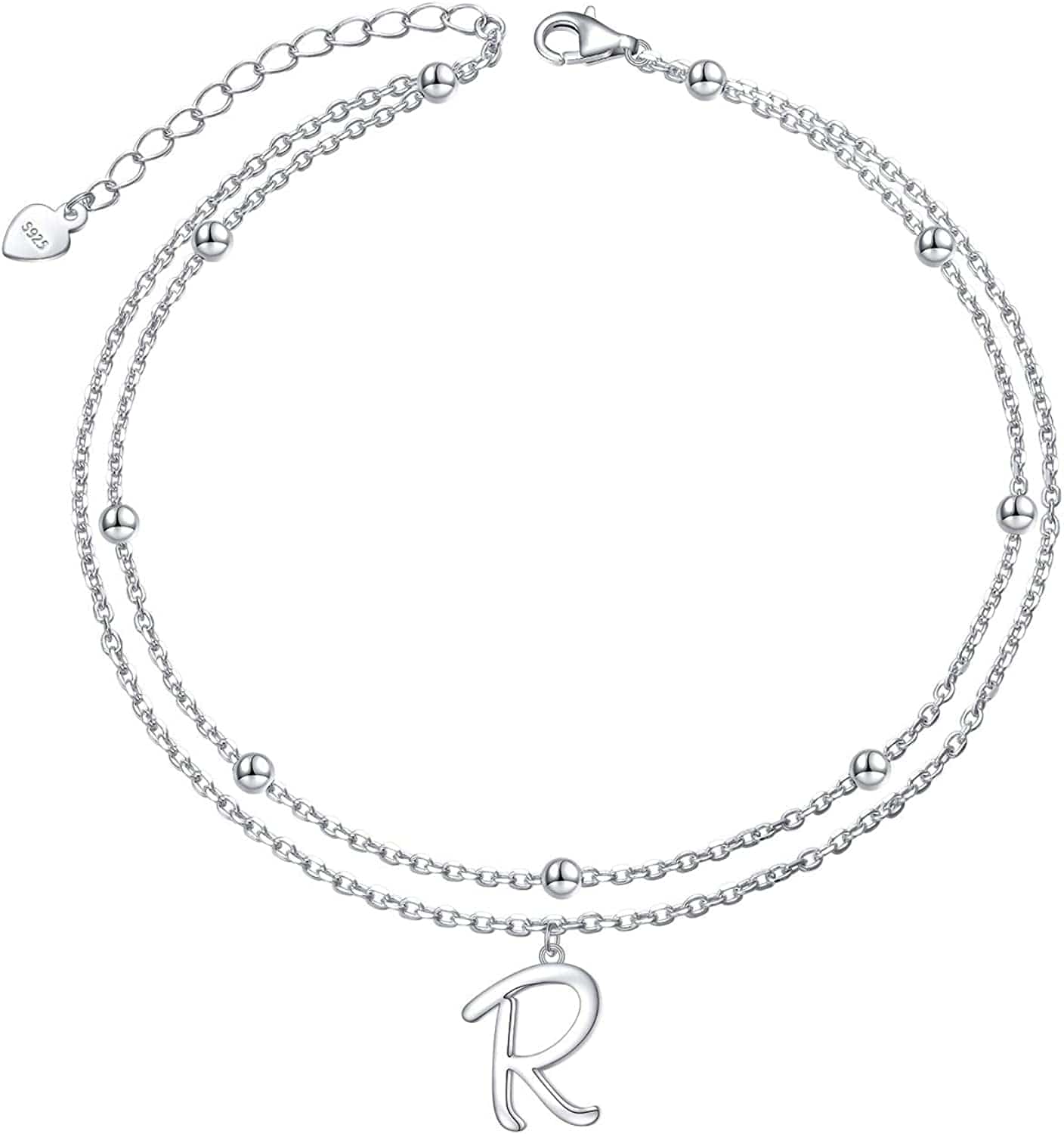 Anklet for Women S925 Sterling Silver Adjustable Foot Ankle Bracelet with Initials Anklets for Girls Apparel & Accessories > Jewelry > Anklets Silver Light Jewelry Initial R  