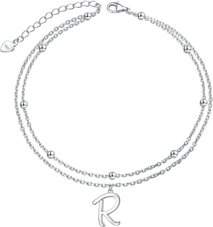 Anklet for Women S925 Sterling Silver Adjustable Foot Ankle Bracelet with Initials Anklets for Girls Apparel & Accessories > Jewelry > Anklets Silver Light Jewelry Initial R  