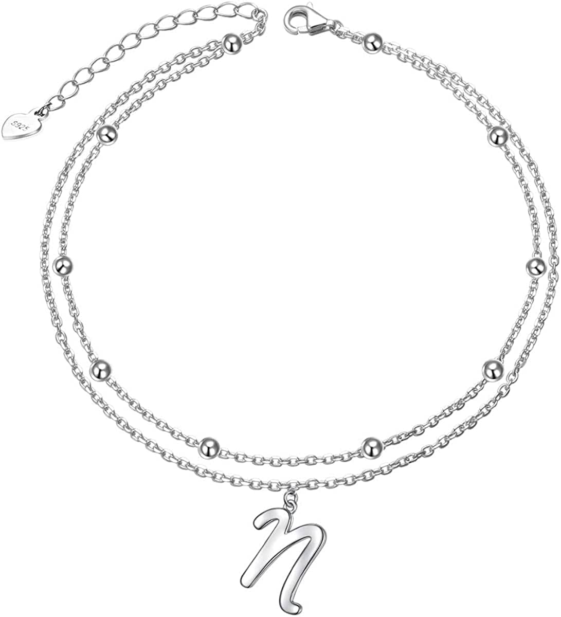 Anklet for Women S925 Sterling Silver Adjustable Foot Ankle Bracelet with Initials Anklets for Girls Apparel & Accessories > Jewelry > Anklets Silver Light Jewelry Initial N  