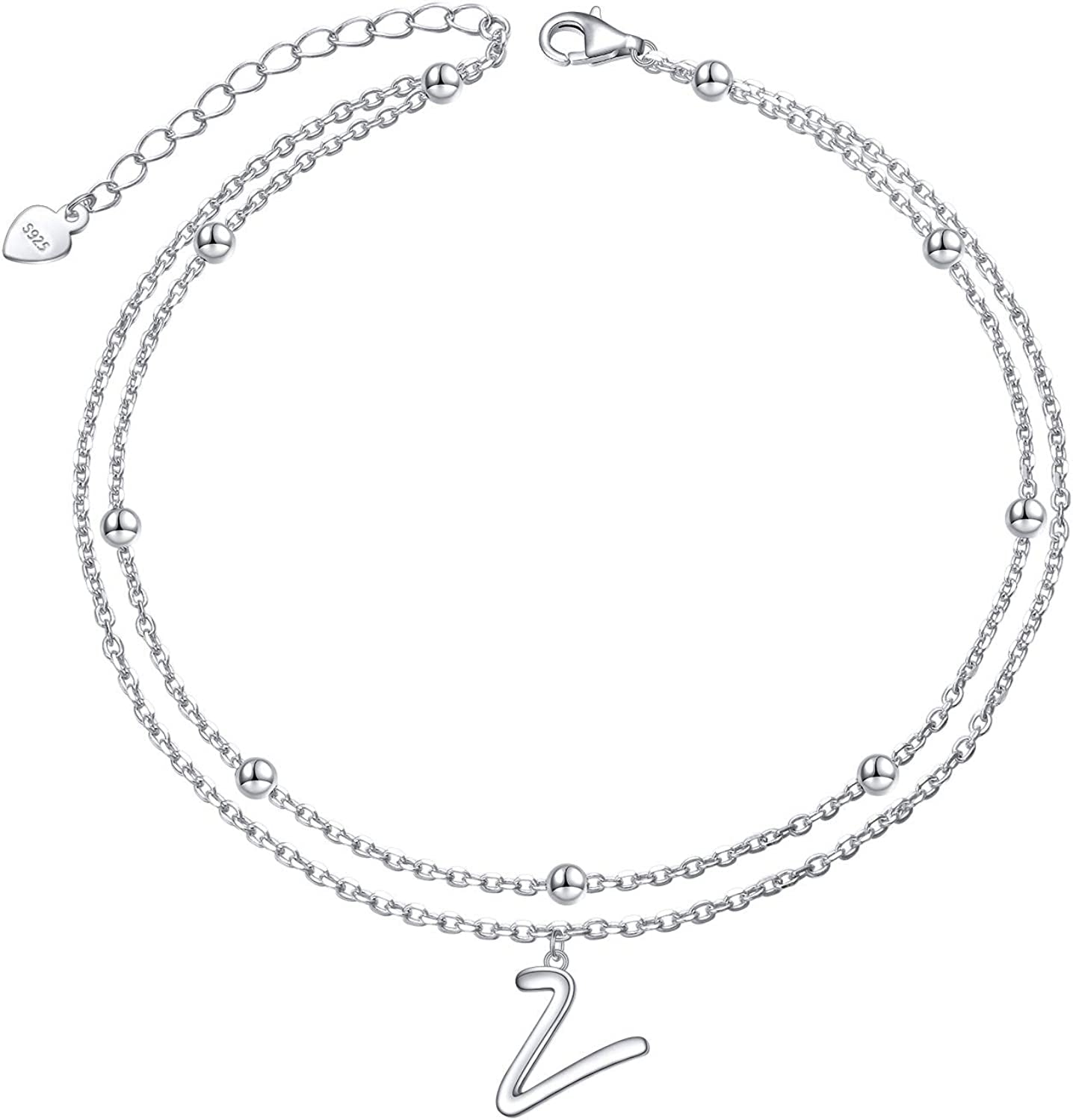 Anklet for Women S925 Sterling Silver Adjustable Foot Ankle Bracelet with Initials Anklets for Girls Apparel & Accessories > Jewelry > Anklets Silver Light Jewelry Initial V  