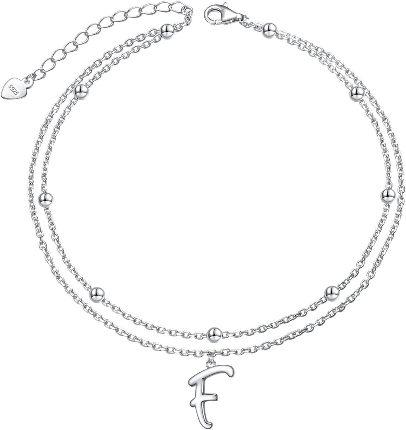 Anklet for Women S925 Sterling Silver Adjustable Foot Ankle Bracelet with Initials Anklets for Girls Apparel & Accessories > Jewelry > Anklets Silver Light Jewelry Initial F  
